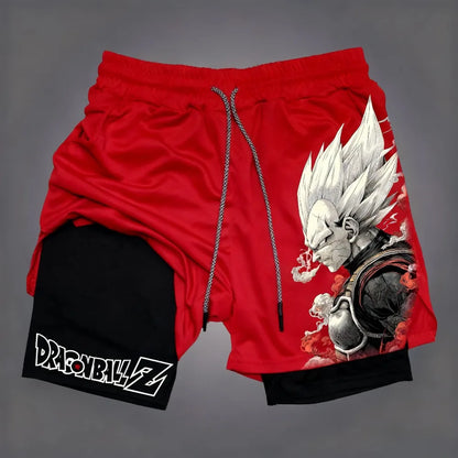2026 Summer Dragon Ball Double Layer Men's Workout Shorts, Frieza Print Quick Dry Athletic Outdoor Running Shorts Oversized Y2k