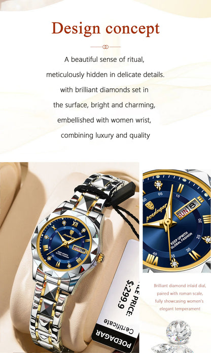POEDAGAR Top Luxury Watches For Women Stainless Steel Week Date Woman Wristwatch Luminous Waterproof Fashion Quartz Ladies Watch