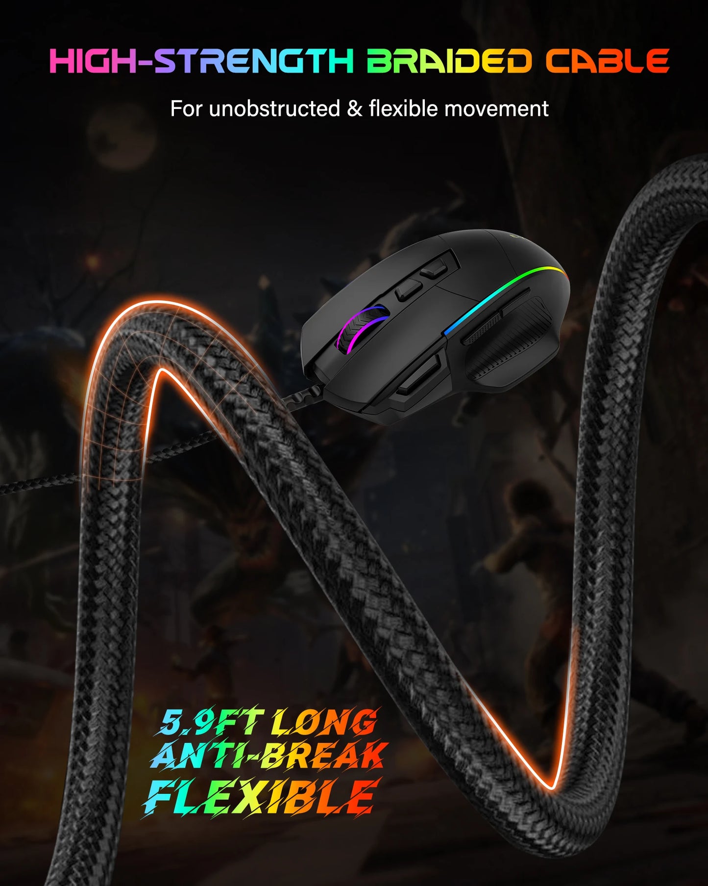 Mouse da gaming cablato E-YOOSO X49, 12400 DPI regolabili, retroilluminazione RGB, 8 pulsanti programmabili, mouse ergonomico per gamer per PC e laptop