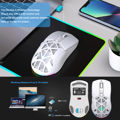 HXSJ T26 Dual Mode Gaming Mouse 2.4G+BT5.1 Wireless Mouse Gaming for Laptop 4800DPI Adjustable Ergonomic Optical Computer Gamer