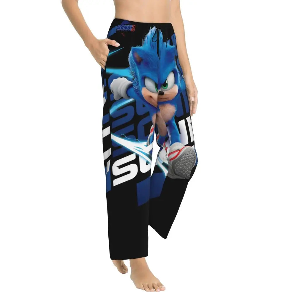 Custom Printed Womens Soniced Pajama Pants Hedgehog Game Sleepwear Sleep Lounge Bottoms with Pockets
