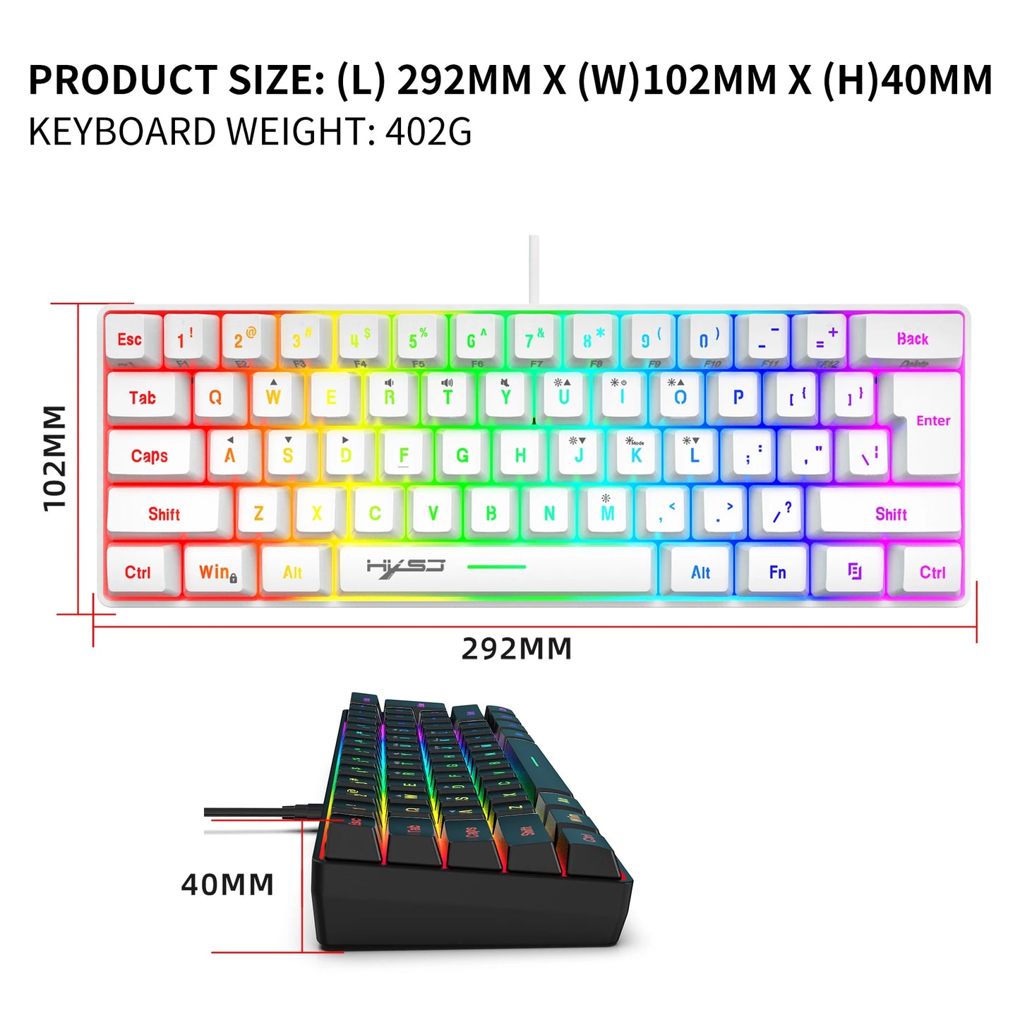 Neue Mini-Gaming-Tastatur, kabelgebundene Slim-Membrantastatur mit 61 Tasten, Touch-RGB-Beleuchtung und mehreren Schnellzugriffstasten-Kombinationen, geeignet für Gaming und Büro