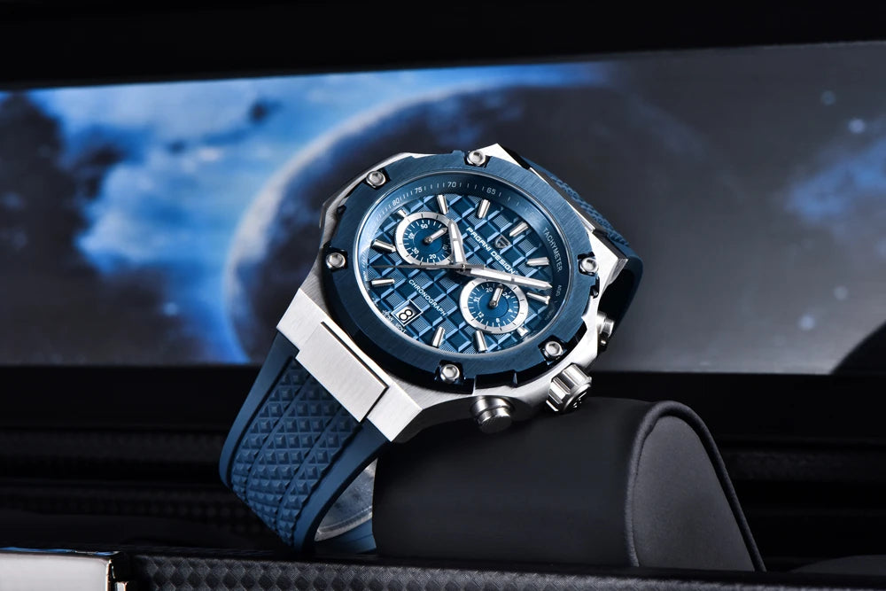 Křemenné pánské hodinky PAGANI DESIGN – luxusní sportovní chronograf, vodotěsný, s luminiscenčními ručičkami a safírovým sklem s antireflexní úpravou