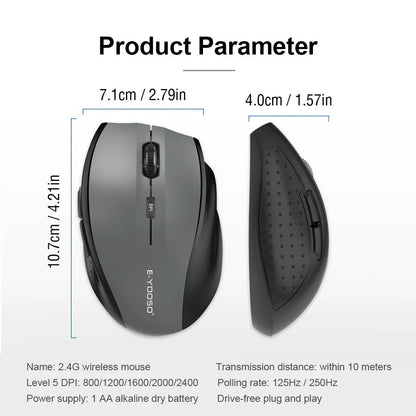 E-YOOSO E-1010 USB 2.4G Wireless Gaming Office Mouse 2400 DPI Optical Game Mice Ergonomic for Laptop PC Computer