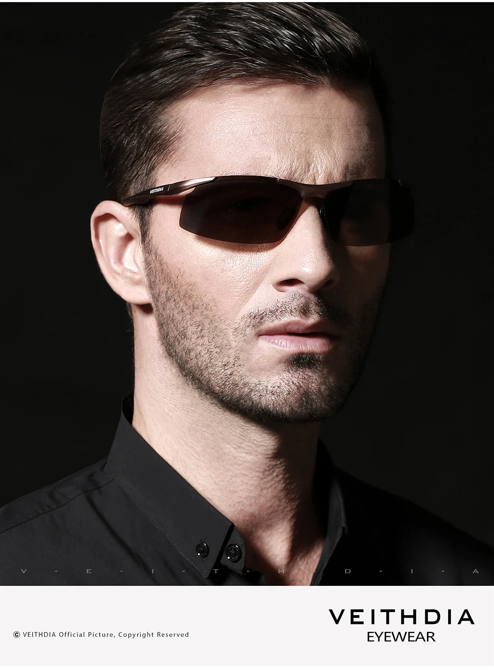 VEITHDIA Men's Sunglasse Outdoor Polarized UV400 Lens Rectangle Rimless Driving Fishing Sun Glasses Sports Eyewear For Male 6535