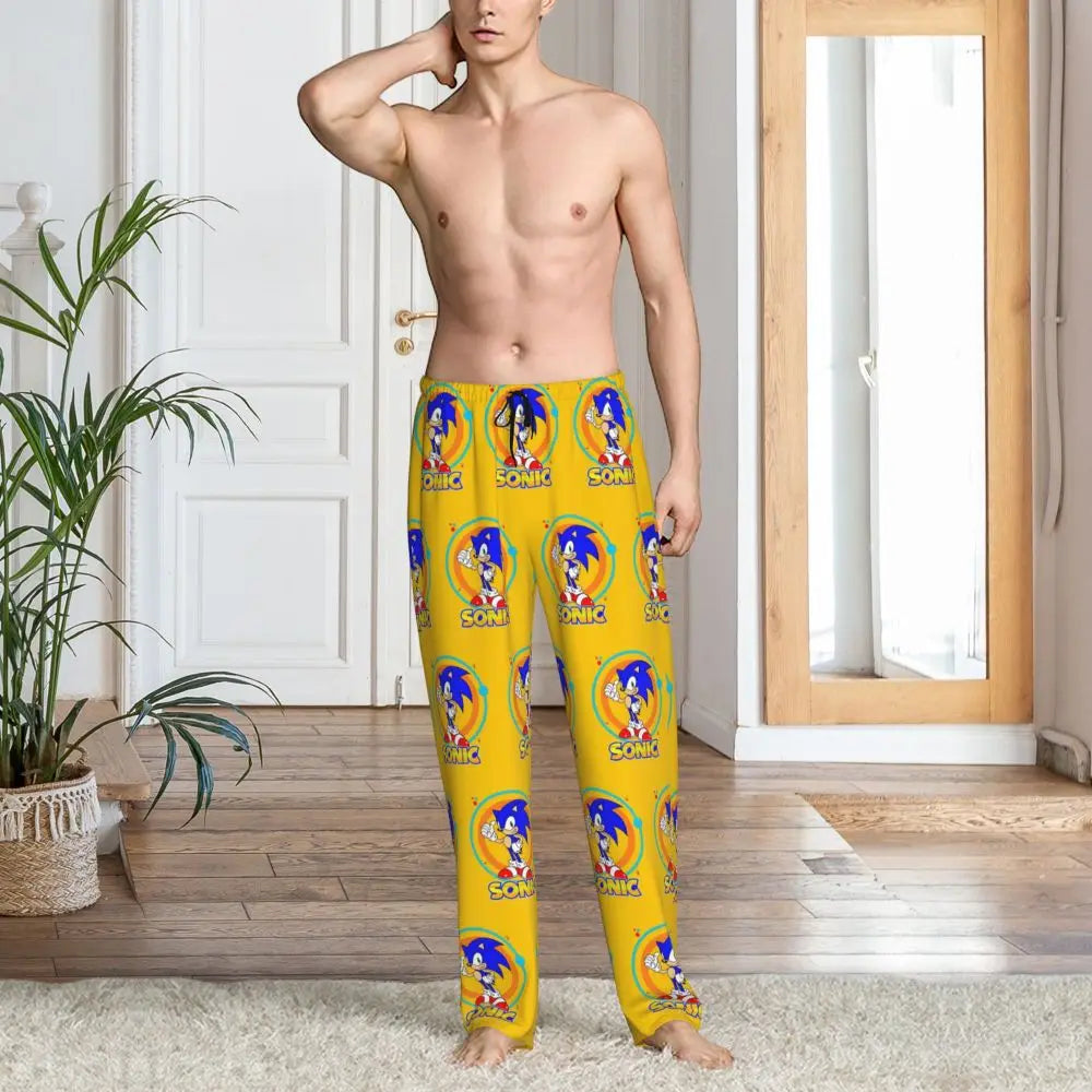 Custom Print Men's Soniced Pajama Pants Hedgehog Game Sleepwear Sleep Lounge Bottoms with Pockets