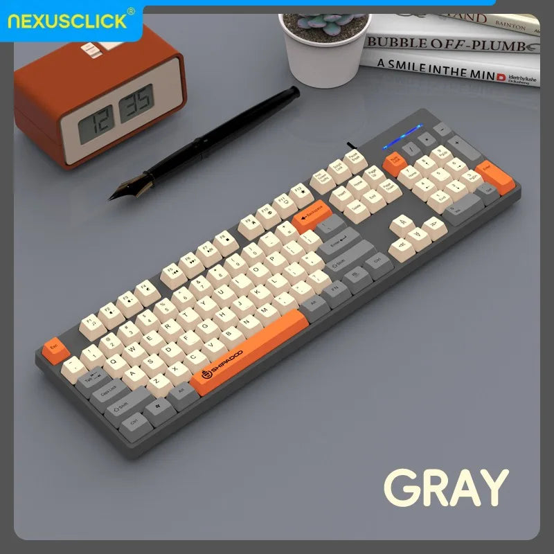 NexusClick kabelloses Gaming- und Office-Tastatur-Maus-Set, intelligente Energiesparfunktion, Full Size, 104 Tasten, 1600DPI einstellbar, USB für Laptop und PC
