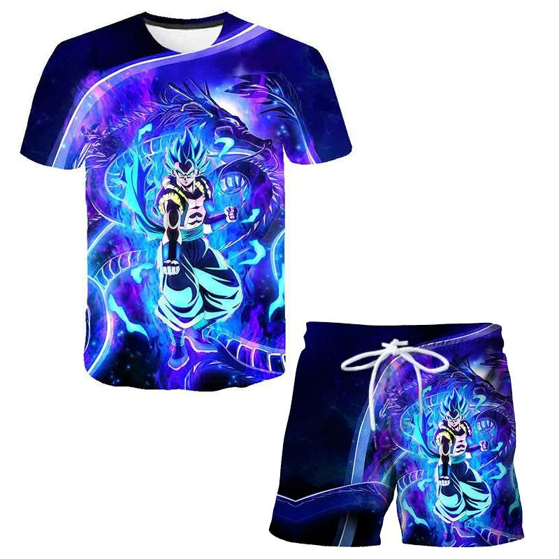 2026 Summer Dragon Ball Z Tshirt Set Kids Vegeta Boys Clothes Mens Women T-shirt Suit Trucksuit Clothes Short Sleeve Shorts Set