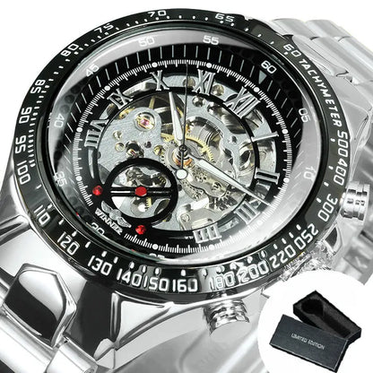 Montre automatique pour homme WINNER – Modèle squelette transparent, aiguilles luminescentes, bracelet en acier inoxydable, montre mécanique de marque de luxe
