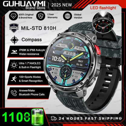 2026 T-Rex 3 Style Smartwatch for Men  1100mAh Battery, GPS, 10ATM Waterproof, Bluetooth Calling & Sports Tracker