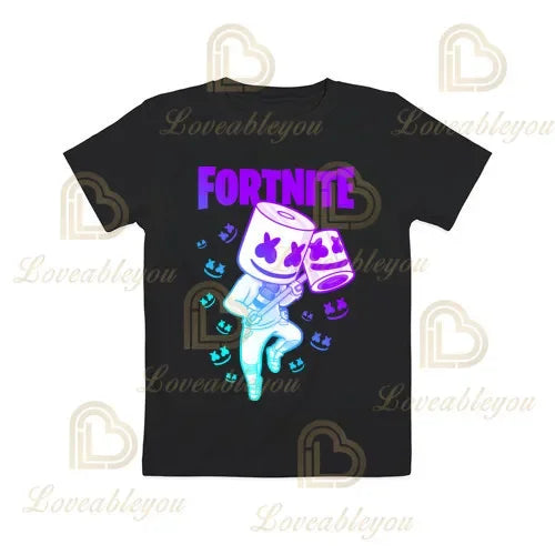 T-shirt cartoon per ragazzi e ragazze Fortnite Battle Royale 3D, 3-14 anni, Victory Royale, top da gioco per bambini e adolescenti