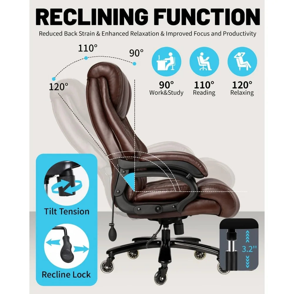 500Lbs Big Tall Office Chair, Wide Spring Seat Executive Design, 360 Swivel Desk Chair Heavy Duty Casters