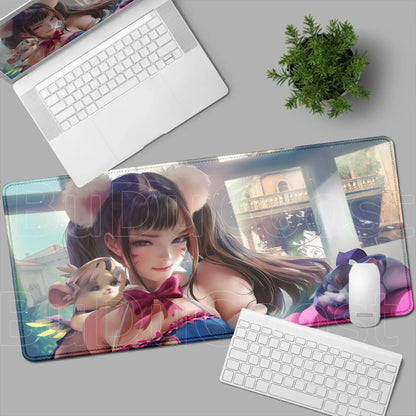Геймърски пад за мишка Overwatch Anime Girl, голям XXL, HD печат, постелка за компютърна клавиатура, лаптоп и офис, мека гумена подложка за бюро, 900x400 MM