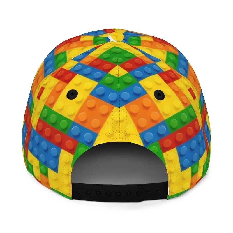 Spalvinga „Building Block Print“ vaikų beisbolo kepurė, unisex saulės kepurė su UV apsauga, kasdienė lauko kepurė, skirta žaislų mėgėjams, madinga tėčio kepurė