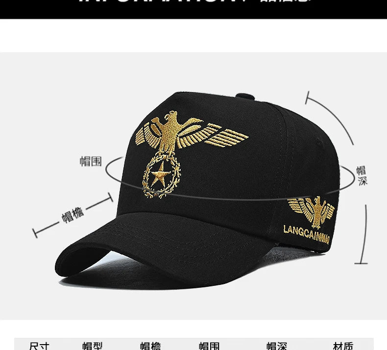 InlnDtor Embroidery high top European and American style wide brim baseball cap casual big head circumference men's cap
