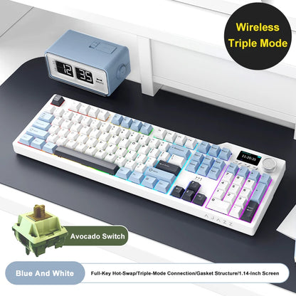 Neue AJAZZ AK35I V3 MAX Tri-Mode kabelgebundene Bluetooth-Wireless-Gaming-Tastatur mit Gasket-Struktur, Full-Key-Hot-Swap, 104 Tasten, individuell anpassbare Tastatur