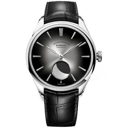 Borman Men's Automatic Watches, Luxury Moon Phase Mechanical Wristwatch, Fashionable 50M Waterproof with Sapphire Leather Strap