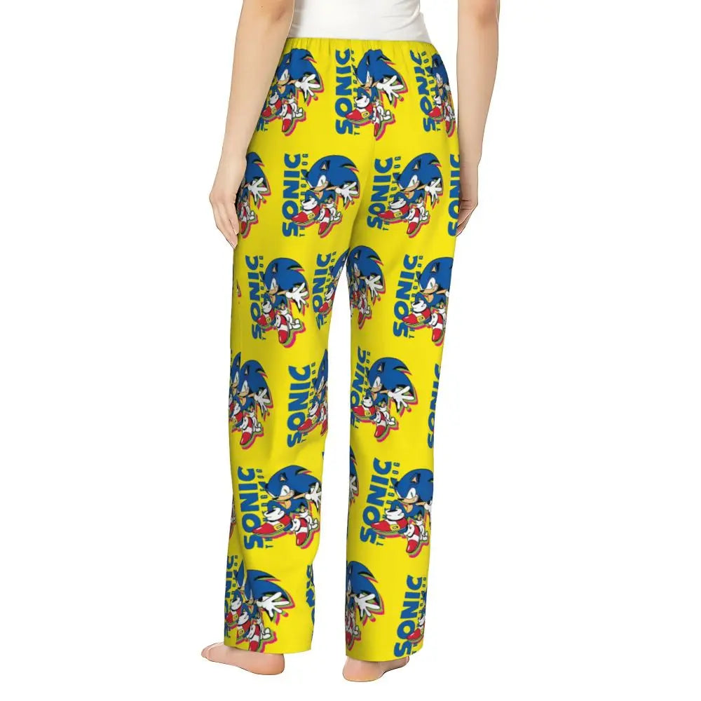 Custom Women Soniced Pajama Pants Printed Hedgehog Game Sleep Sleepwear Bottoms with Pockets