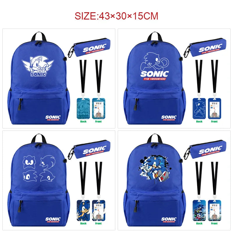 3pcs/set Sonic Anime Student Backpack Double Shoulder Bag Hedgehog Shoulder Bag Shadow Pencil Case Study Set School gift