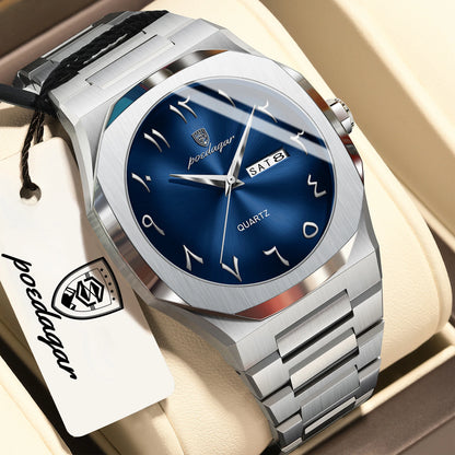 POEDAGAR Luxus-Herrenuhr, wasserdichte Quarzuhr aus Edelstahl, Herrenuhr mit Wochentagsanzeige und Datumsanzeige, Business-Herrenuhren, Reloj Hombre