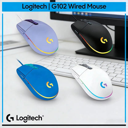 Logitech G102 G203 laidinė žaidimų pelė, 2.1 metro ilgio laidas, 8000 DPI, RGB efektai, skirta PC, nešiojamajam kompiuteriui, biurui ir gamer’iams, lanksti