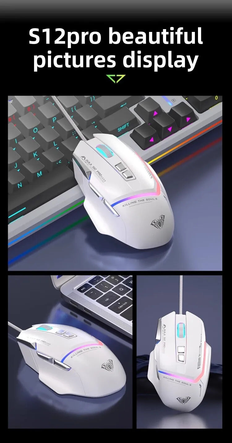 Vruća ponuda AULA S12 Pro žičani gaming miš 12800 DPI RGB pozadinsko osvjetljenje 8 programabilnih tipki ergonomski miš za igranje za PC i prijenosno računalo