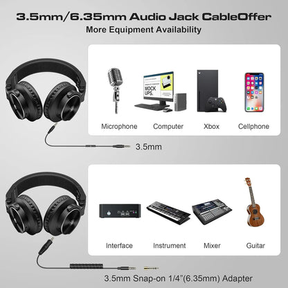PUPGSIS Studio Monitor Headphones, Over Ear Headphones Wired, Professional 40kHz Hi-Res DJ Stereo Headphones - 1/4 to 3.5mm Jack