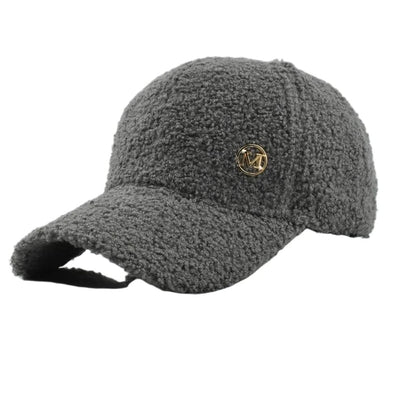 Winter Solid Color M-Label Lamb Wool Baseball Cap for Women, Outdoor Warm Casual Fashion Versatile Plush Duckbill Cap