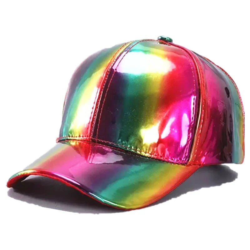 Casquette de baseball unisexe en cuir PU style « laser », look streetwear et hip-hop, pour hommes et femmes, couleurs éclatantes, casquette Y2K