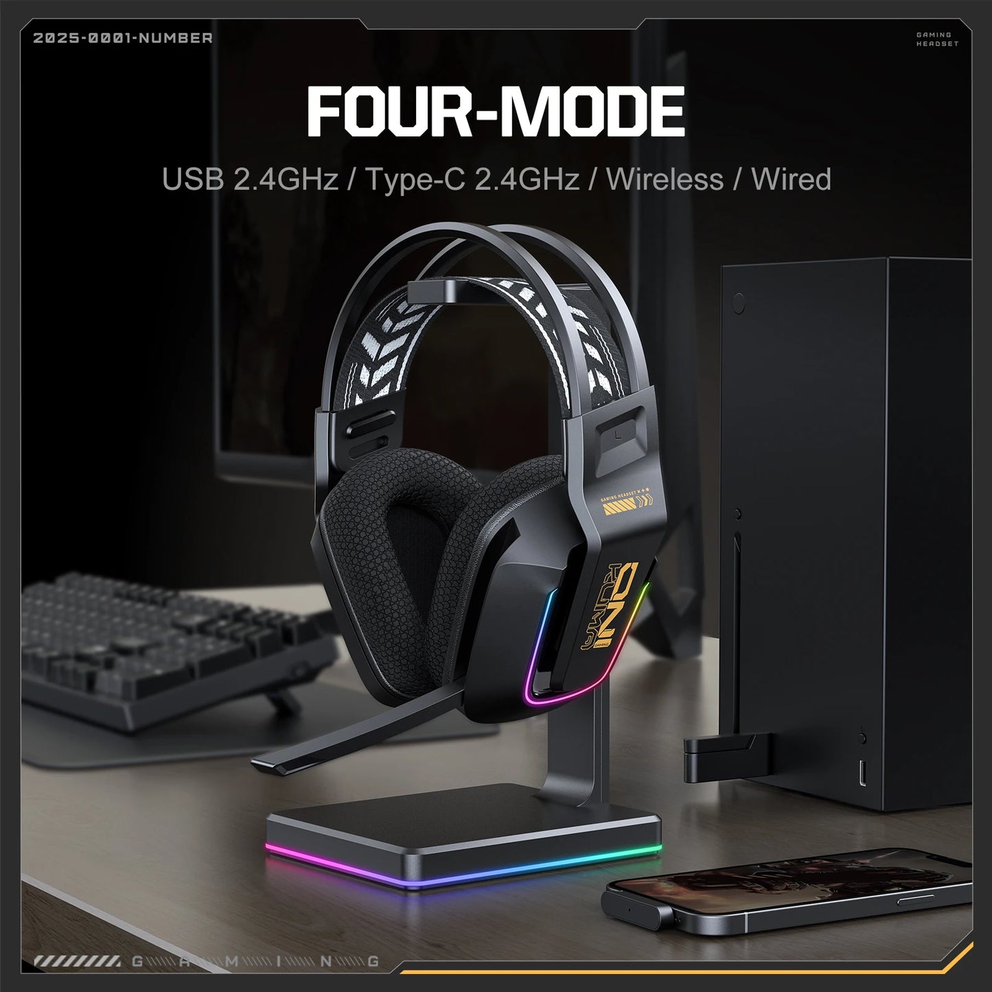 Auriculares gaming inalámbricos ONIKUMA GT828 Bluetooth 5.3 RGB con micrófono, cancelación de ruido y conexión de 4 modos para PC, PS5 y portátil