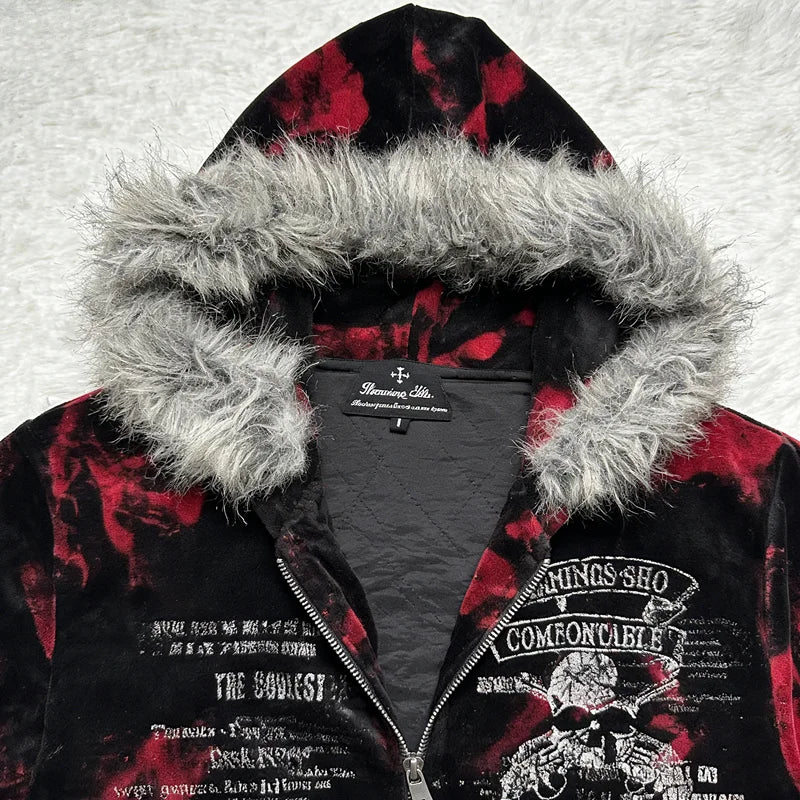 Produit gaming premium Fraquane, 2026 New American Fashion Trend Goth Printed Zipper Hoodie Women Street Hip Hop Punk Rock Sweatshirt Unisex Casual Loose Hoodie