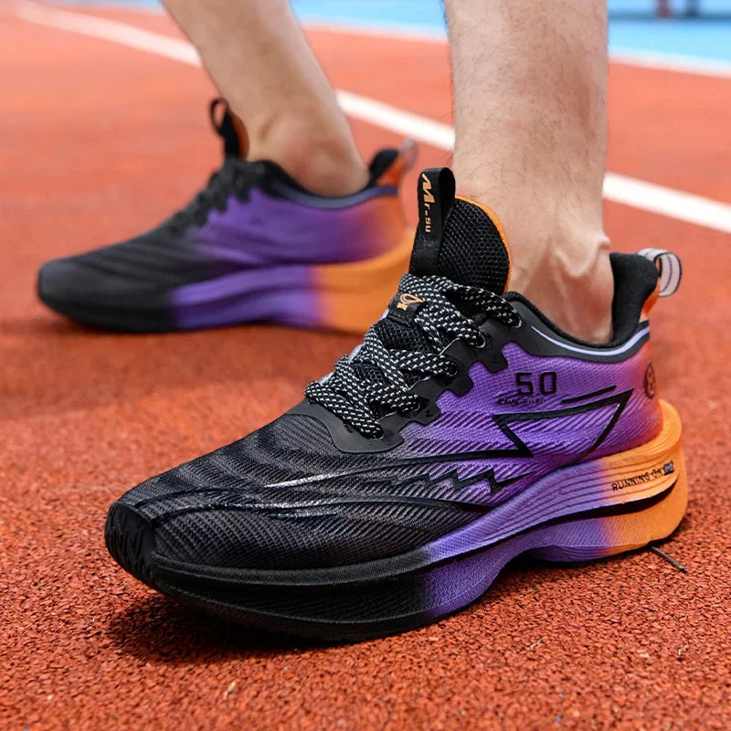 Men's Sport Shoes Professional Cushioned Carbon Plate Running Shoes Breathable Lace-up Casual Sneakers Marathon Athletic Footwear