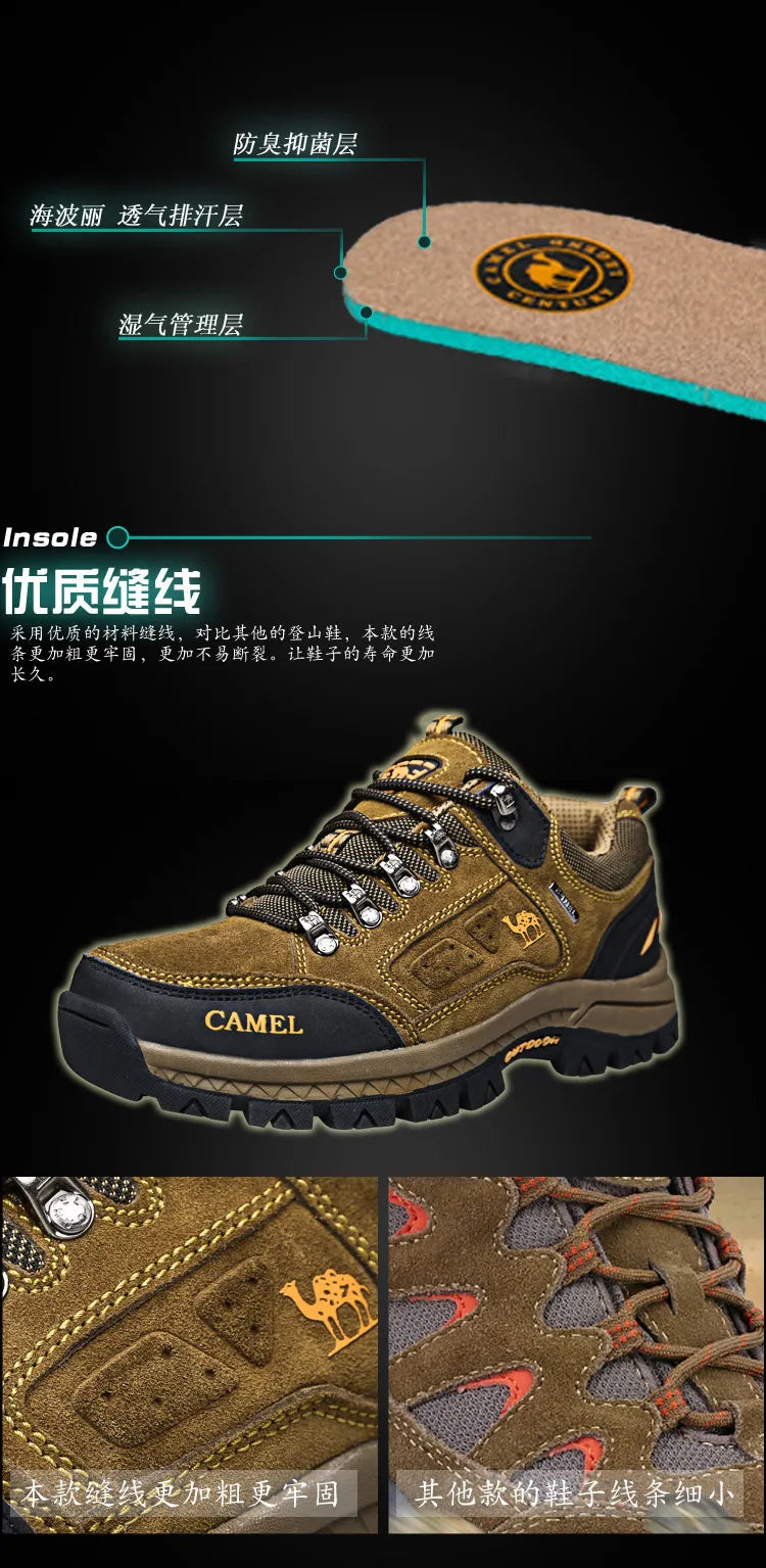 Suede Leather Men Hiking Shoes Outdoor Trail Trekking Sneakers Men Non-slip Breathable Climbing Shoes Men Mountain Sports Shoes