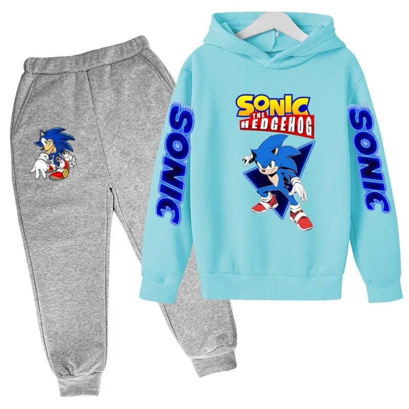 Kids Supersonic Clothing Jogging Blue Sweatshirt Top Coat+Pants Two-piece set Hoodie Boys Girls3-12Yrs Clothes Casual Sports Set