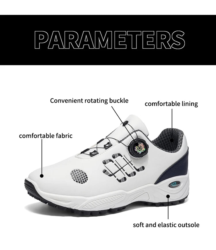 Professional Golf Shoes with Rotary Lock Buckle, Breathable, Shock-Absorbing, Non-Slip, Comfortable Support for Golf Course Swing Movements, Men's Casual Sports Shoes