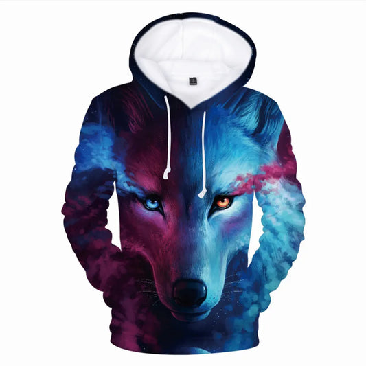 Cool Space Galaxy Wolf Hoodie Hoodies Men Bright Wolf Fashion Handsome Wolf Hoddies Spring Autumn Pullovers Sweatshirts Sweat