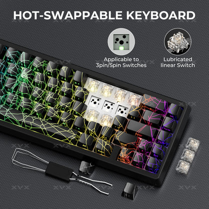 XVX Spider Web Keyboard M67 JadeStone mit IMD-Tech-Tastenkappen, Tri-Mode-Verbindung, individueller RGB-Hintergrundbeleuchtung, Tastatur 60%