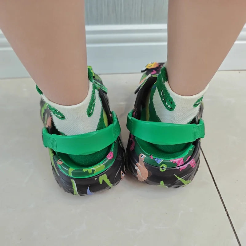 Minecrafts Clogs Non Slip Closed Toe Sandals Adjustable Strap Classic Dinosaur Printed For Beach Outdoor Walking Daily Leisure