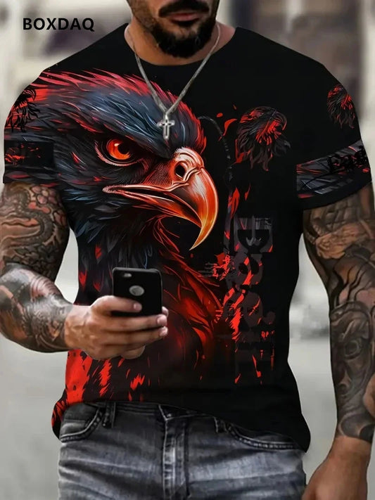 Fashion Eagle -miesten T-paidat, väljät O-pääntie, rennot yläosat, lyhythihainen 3D-eläinkuviopainatus, streetwear-T-paita, 6XL, iso koko, hengittävä tee