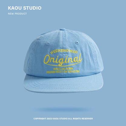 Casquette de baseball printemps-automne à visière souple, brodée, unisexe, style urbain « Street Tide », à visière large et pare-soleil