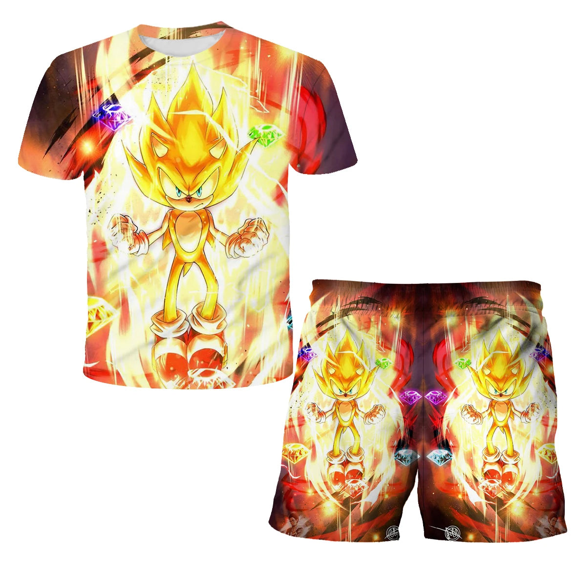 New Boys T-shirt Sonic The Hedgehog 3D T-shirt Set for Boys Girls Cute Summer Top + Shorts Children's Short-Sleeve Birthday Gift