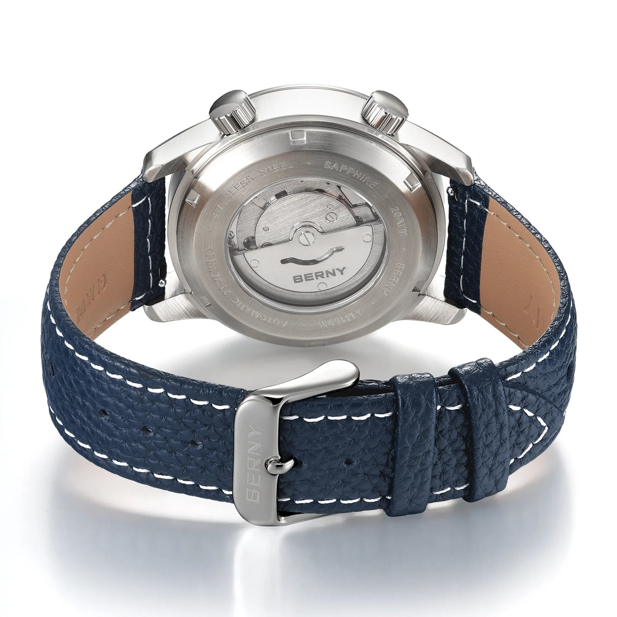 BERNY Men's Automatic Diver Watch Supper Luminous Sapphire AR Coated MlYOTA 8215 Leather Strap Mechanical Diving Watches for Men