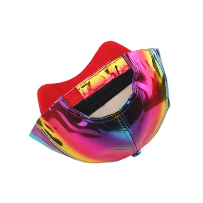 Unisex PU Rainbow Color Changing Baseball Hat Fashion Adult Laser Hip Hop Cap Outdoor Casual Snapback Shiny Party Dressing Hat
