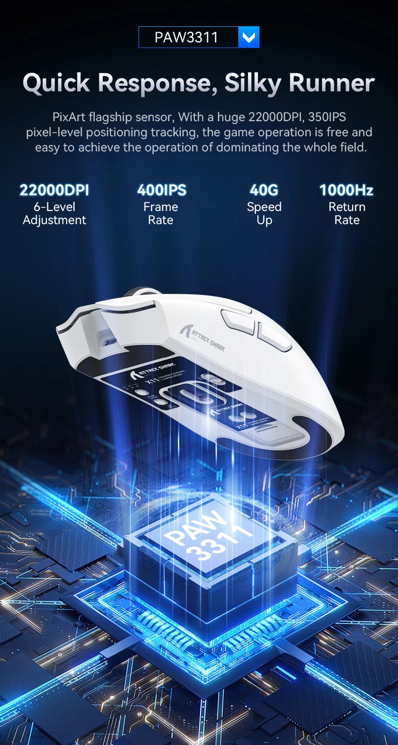 Attack Shark X11&R1 -kolmitilainen Bluetooth-langaton hiiri latausalustalla, RGB-valaistus, ergonominen ja kevyt PC-pelitarvike