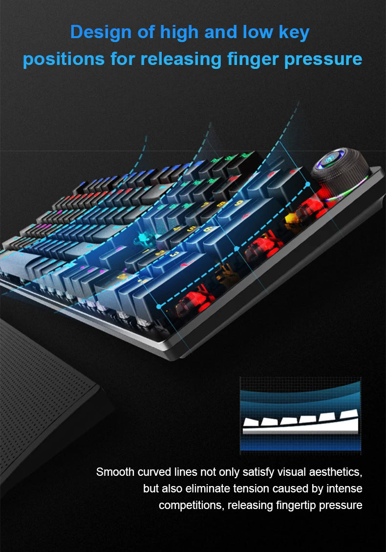 AULA F2088 mechanische kabelgebundene Gaming-Tastatur mit Multifunktions-Drehregler, 104 Tasten, magischer Hintergrundbeleuchtung und Makroprogrammierung für Computer