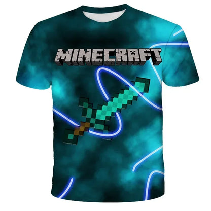 3D Printed Casual Summer Cute Boys Girls Building Blocks Cartoon T-shirt Boys T Shirt Minecraft Popular Tops Inside Outside Mc