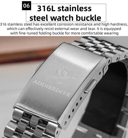 Relógio masculino novo ADDIESDIVE AD2073, vidro de safira, 36mm, VH31, quartz, efeito sunburst, 10Bar, impermeável para mergulho, luminoso