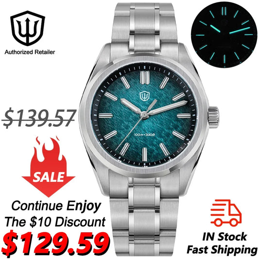 Watchdives New WD0003B Aventurine Dial Watch VH31 Quartz Movement Sapphire Crystal Luminous 100m Waterproof 36mm Vintage Watch
