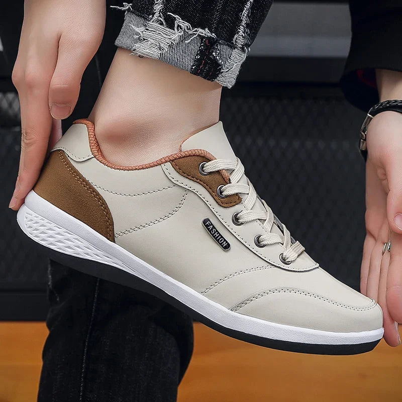 YRZL Herrenschuhe Frühling Herbst Wasserdichte Walking-Sneaker Freizeit-Ledersportschuhe für Herren Rutschfestes Schuhwerk Tennis für Herren