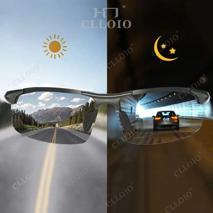 CLLOIO Hliníkové bezrámové fotochromatické sluneční brýle pro muže, polarizované, řidičské, chameleonové, protisvětelné, cestovní, rybářské, UV400